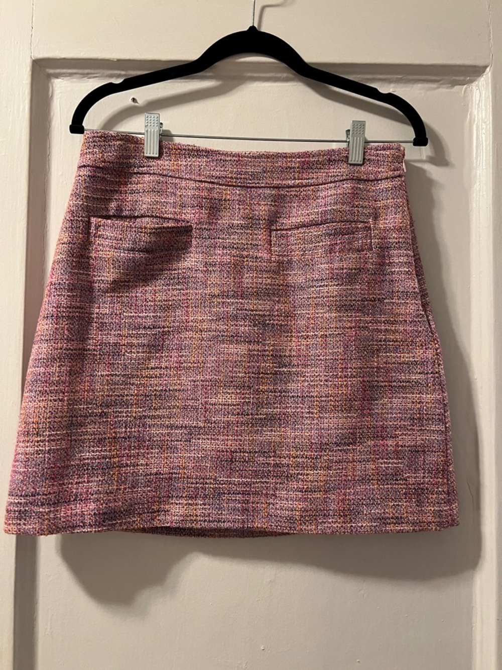 LOFT Pink Multicolor Tweed Mini Skirt with Front Faux Pockets